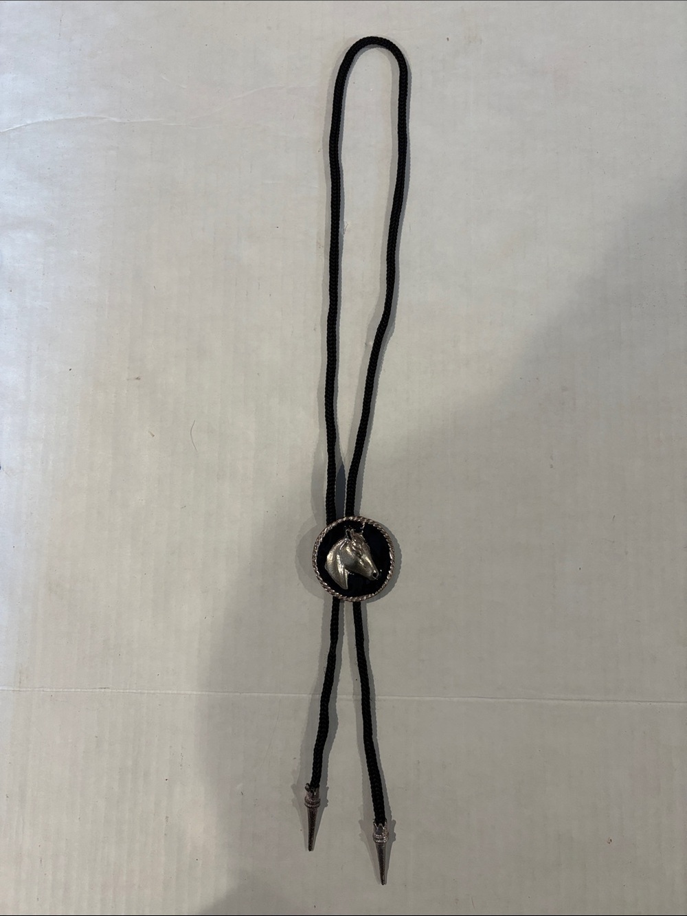 Black Bolo Necklace with Silver Horse Head Medallion